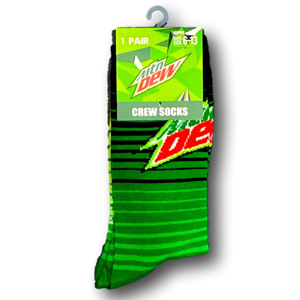 3/$20 Mountain Dew Retro Soda Logo Funny Novelty Crew Socks - NWT